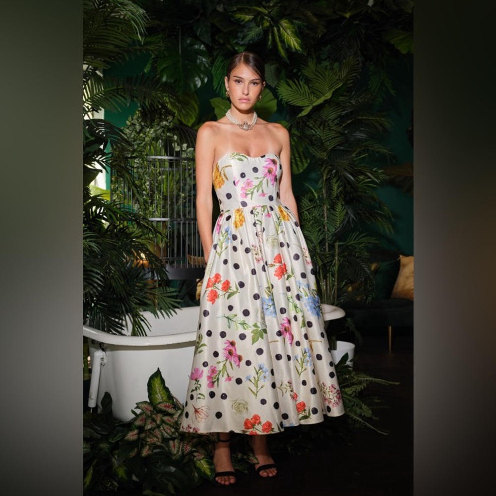 Floral Polka Dot Strapless Dress